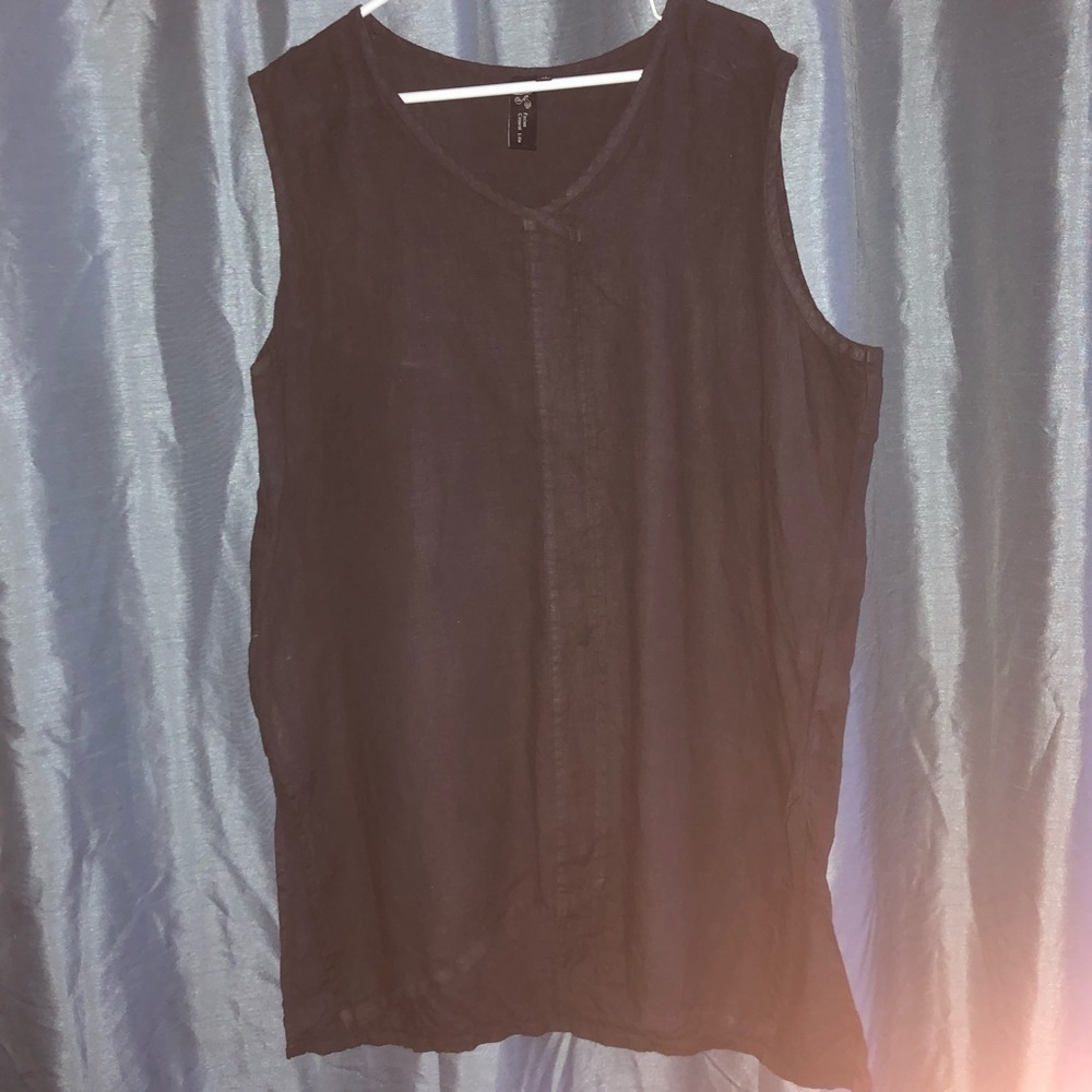 Focus Casual Life - XL- black sleeveless Tank Top - 100% linen- side slits